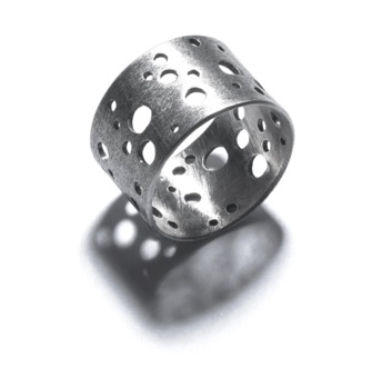 ASTRAL $140-sterling silver ring with mizzy texture on band (1/2" wide band) made to size specifications
